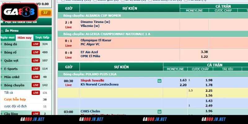 Các loại kèo bóng chuyền hấp dẫn tại GA888