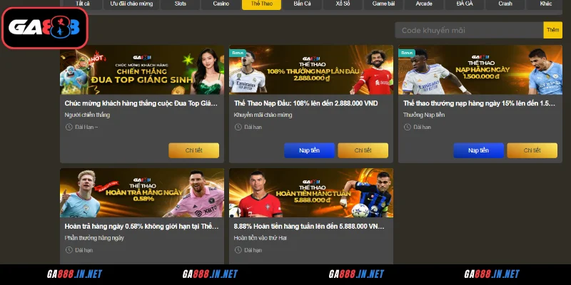 Khuyến mãi GA888 thể thao